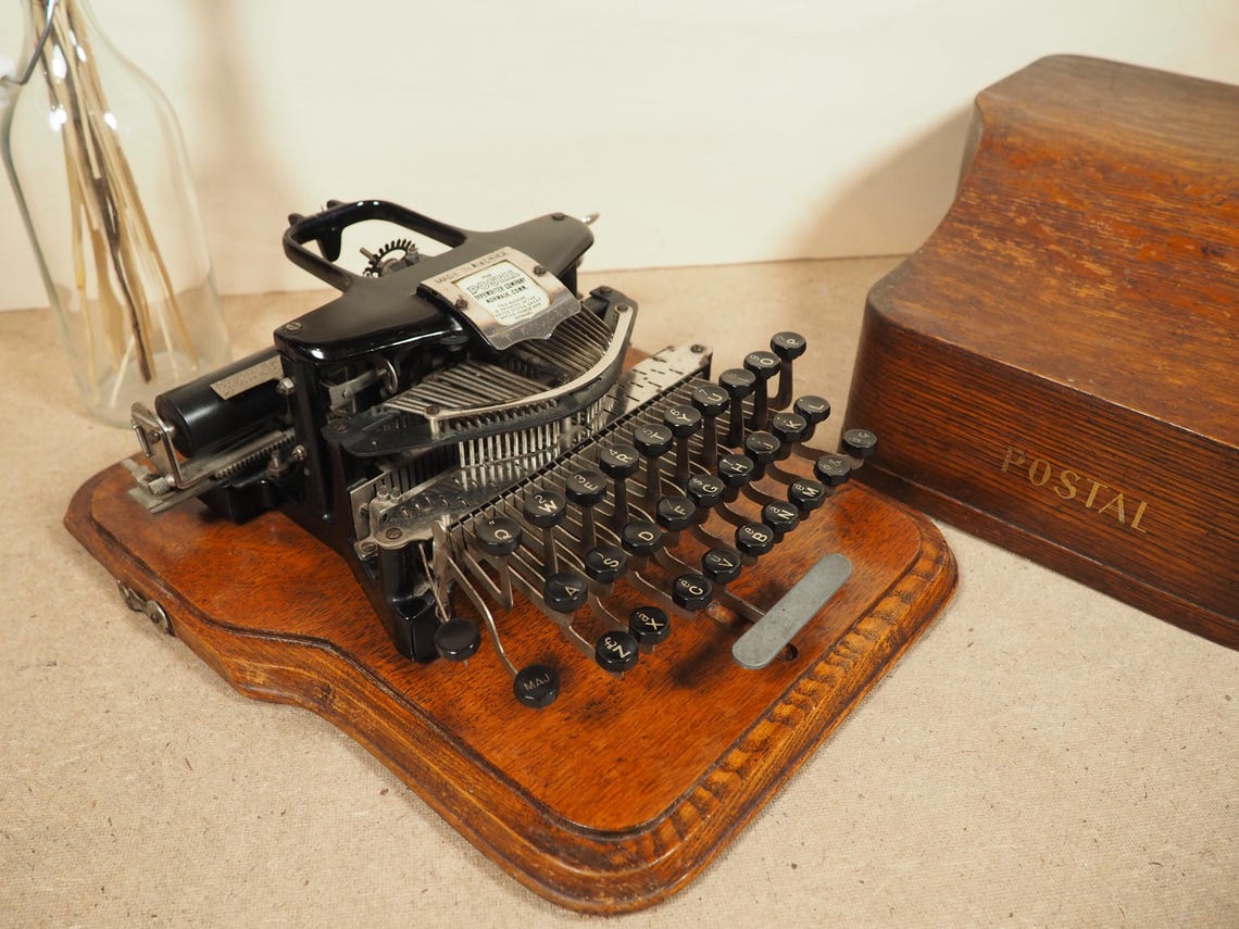 Typewriter Postal 3 (1903) rare antique typewriter with base and case original writing machine great condition machine