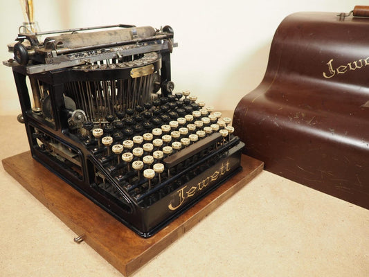 JEWETT mod# 1 (1892) typewriter with base and case rare antique type writer double keyboard writing machine collectible
