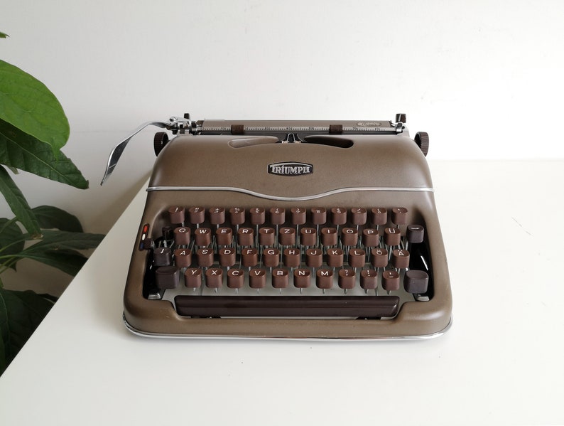 Triumph Norm vintage Typewriter from the 1950s, rare original chocolate color, Unusual gift, retro office type writer.