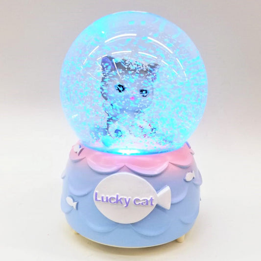 Cute Cat Themed Snow Globe with Light and Music