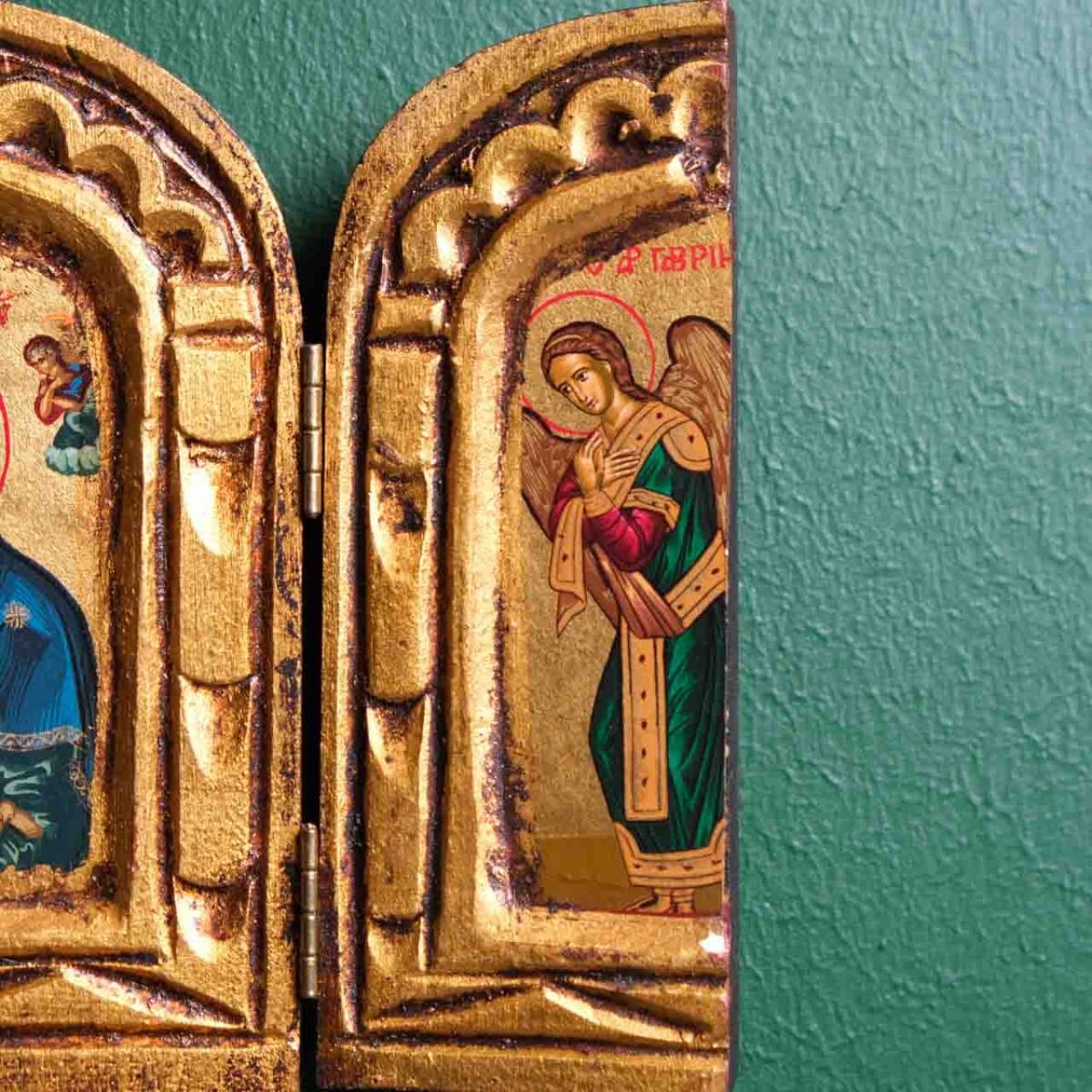 Mini Altar Board, original Byzantine icon leaf on wood. It is handmade