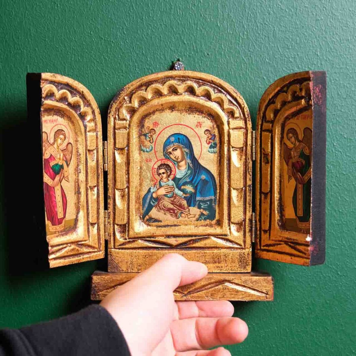 Mini Altar Board, original Byzantine icon leaf on wood. It is handmade