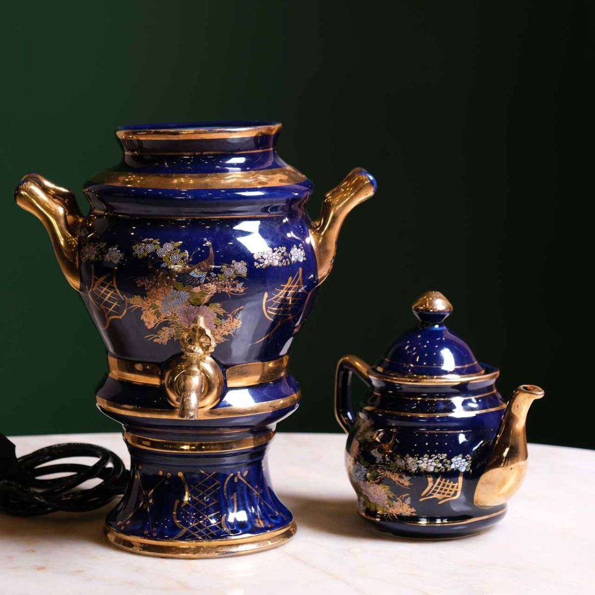 Porcelain Samovar , Blue Works Antique Samovar, Teapot Original vintage