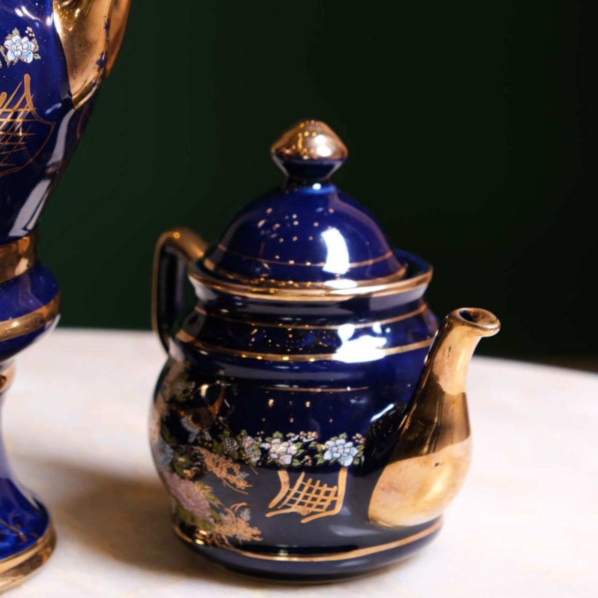 Porcelain Samovar , Blue Works Antique Samovar, Teapot Original vintage