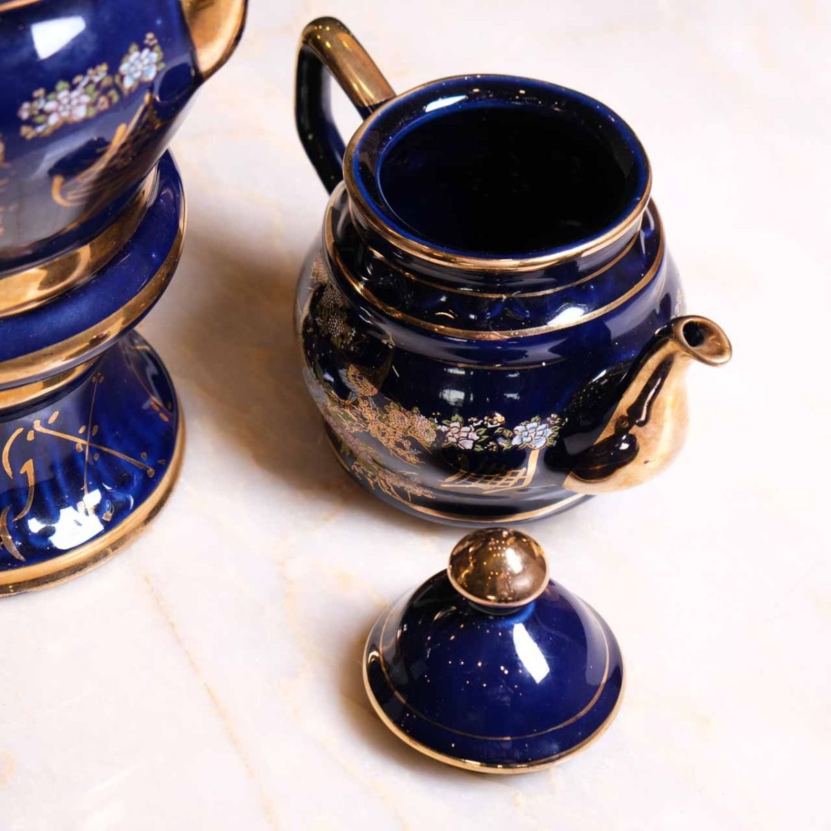 Porcelain Samovar , Blue Works Antique Samovar, Teapot Original vintage