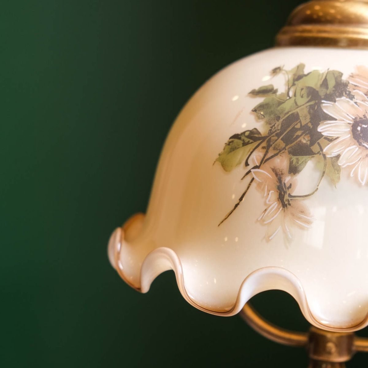 Vintage Lampshade, wooden pedestal and marble body lampshade.Floral patterned glass cap