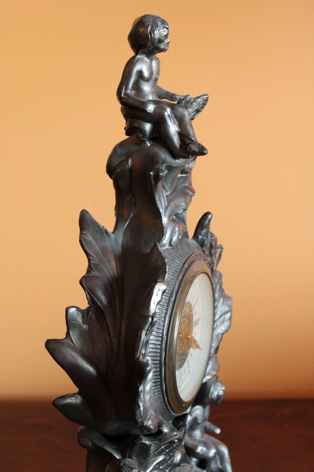 Antique Desk Clock,Antique clock with angel figure