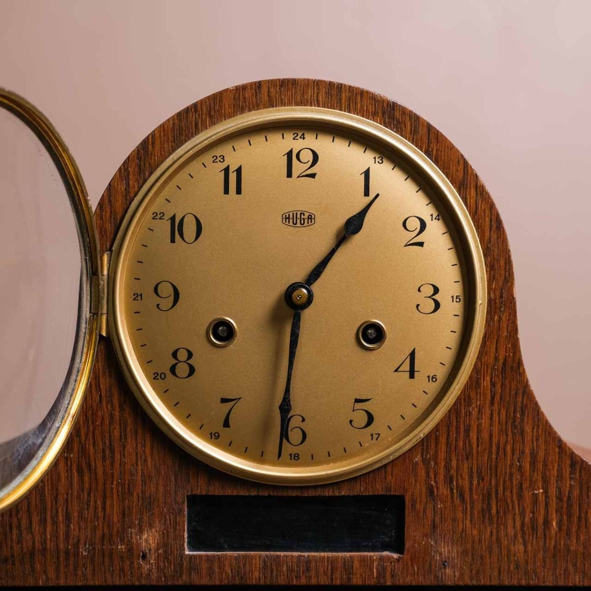 Wooden Fireplace Clock,Wooden fireplace clock with Huga brass dial