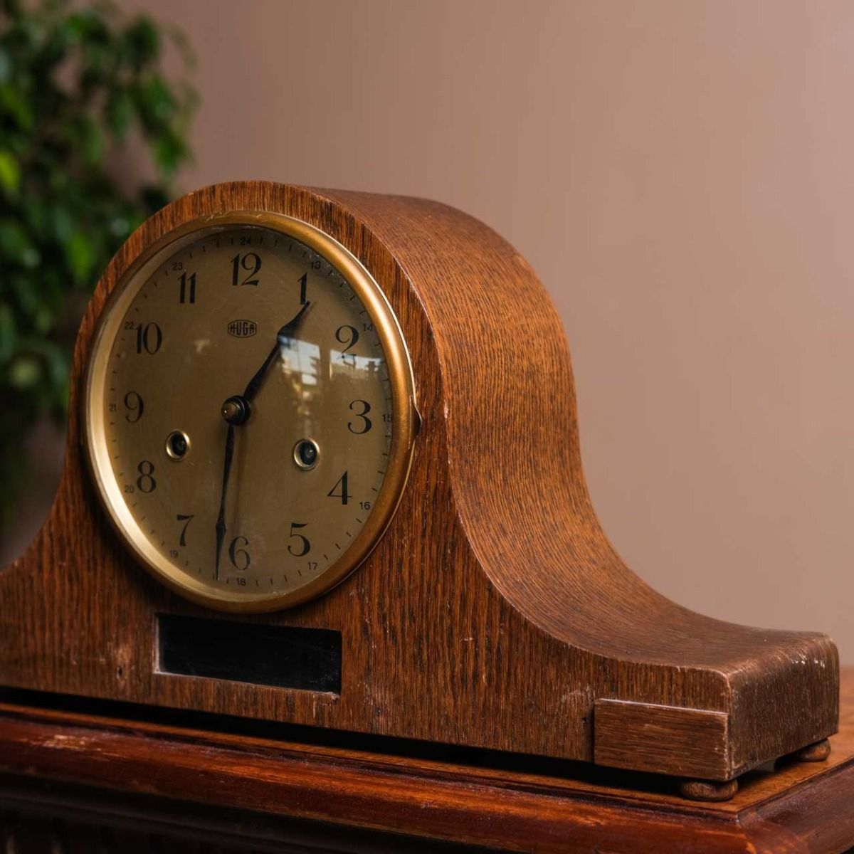 Wooden Fireplace Clock,Wooden fireplace clock with Huga brass dial