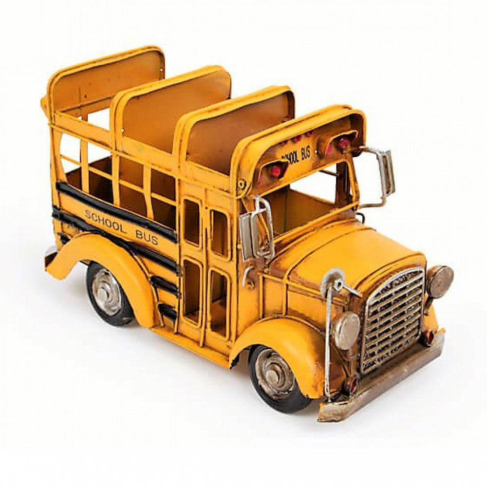 Decorative Nostalgic Metal American School Bus And Pen Holder Large Size