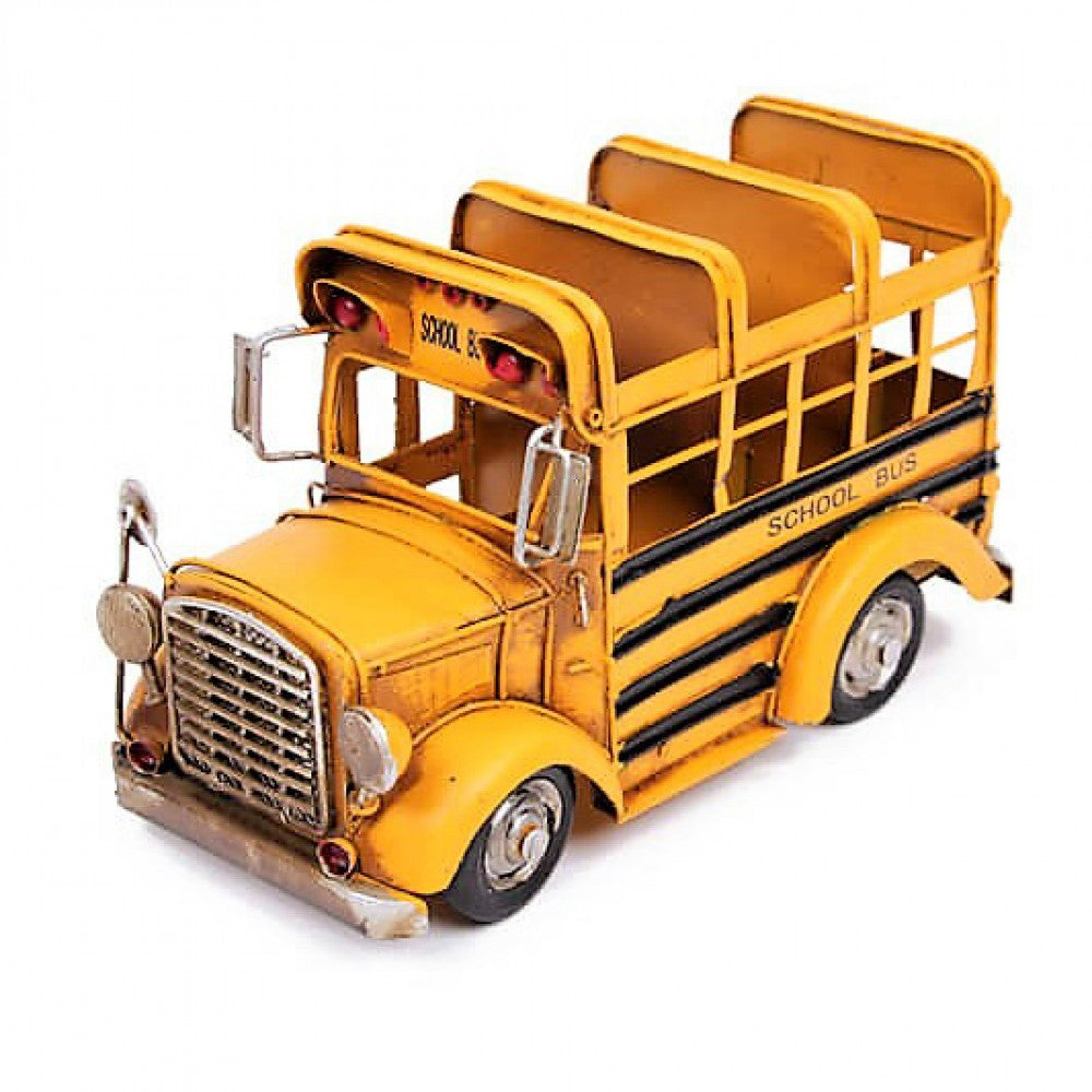 Decorative Nostalgic Metal American School Bus And Pen Holder Large Size